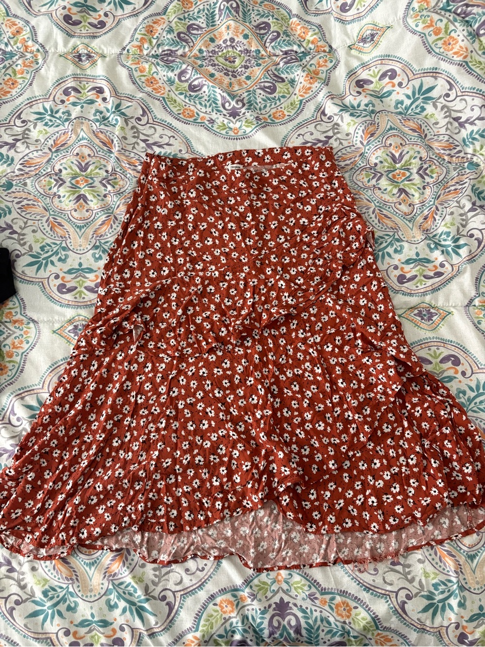 Cotton On Rust Red Floral Tiered Long Skirt